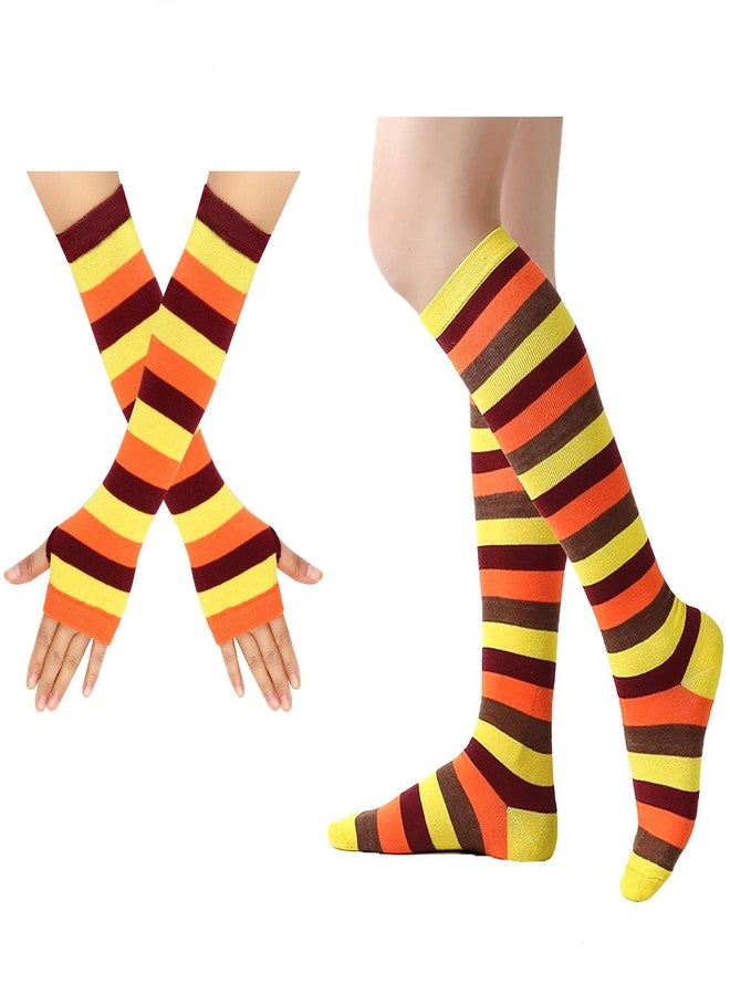 Ankelesz Turkey Socks for Thanksgiving,Running Socks Arm Sleeve with Stripes Running for Women Funny Holiday Costume - Image 1